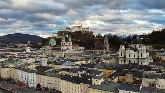 4K航拍奥地利萨尔茨堡城市建筑旅游度假