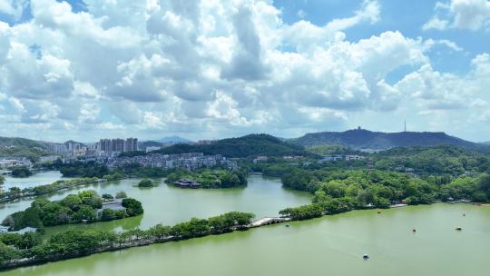 航拍广东旅游5A级惠州西湖景区自然湖景