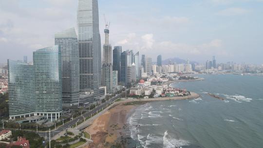 青岛沿海城市海边风光航拍视频素材模板下载