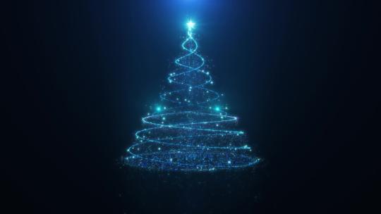 圣诞树-蓝色螺旋粒子线条