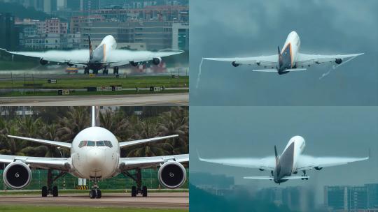 UPS波音747和767雨后起飞壮观场面高清在线视频素材下载
