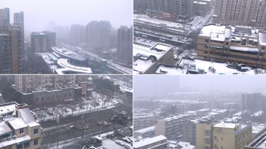 城市高楼住宅街道雪景高清在线视频素材下载