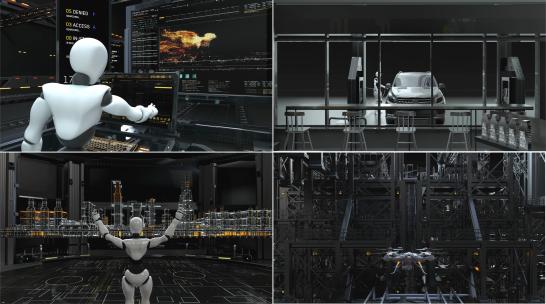 智能工厂AI智能机器人工厂HUD科技工厂视频素材模板下载