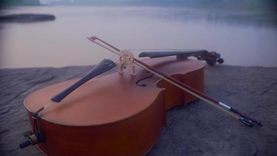 江边的大提琴丝绸拉开视频素材模板下载