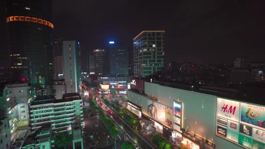 佛山祖庙商圈 夜景雨景 行人街道 岭南站视频素材模板下载