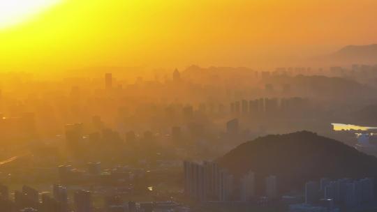 杭州钱塘江清晨日出之江大桥两岸转塘风光视频素材模板下载