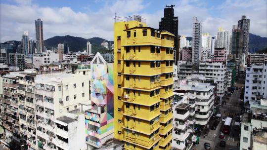 香港居民区住宅区老城区生活航拍实拍4K素材