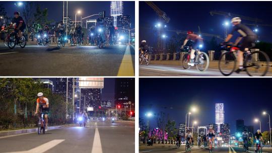 都市自行车队夜晚骑行合集高清在线视频素材下载