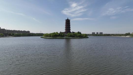 淄博孝妇河湿地公园航拍视频素材模板下载