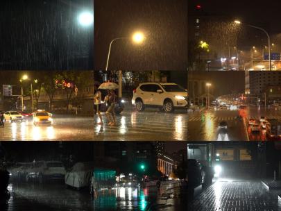 武汉暴雨城市街道夜晚20多组合集