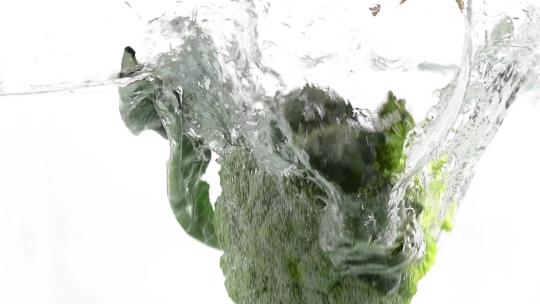西兰花卷心菜掉进水里视频素材模板下载