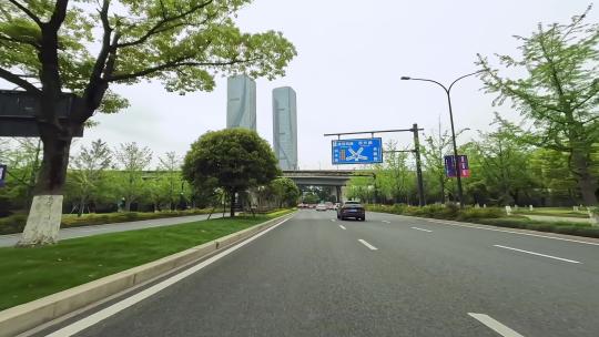 白天杭州市奔竞大道风情大道车头行车空镜视频素材模板下载
