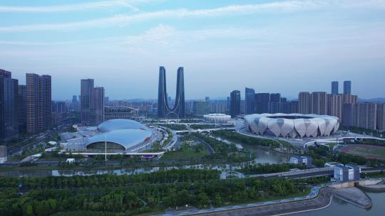杭州亚运会馆奥体中心航拍视频素材模板下载