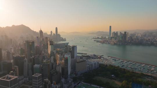 航拍香港维多利亚城市景观