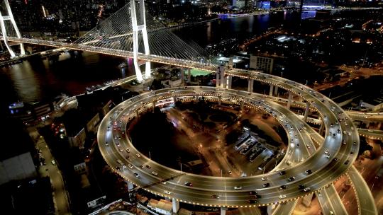 上海·南浦大桥夜景·航拍摄影