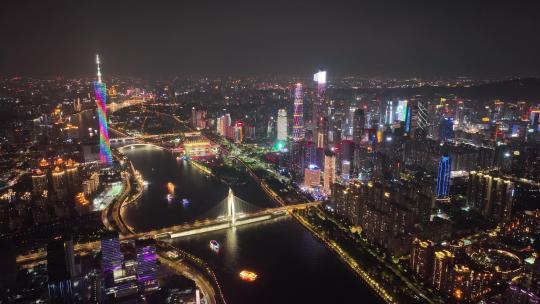 珠江新城广州塔夜景航拍大气镜头