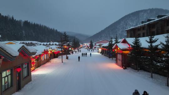 黑龙江雪乡冬季夜景风光航拍