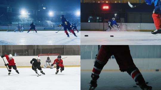 【合集】运动员们冰球比赛练习传送射门