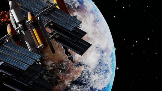 围绕地球运行的空间站导航卫星4K