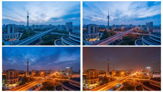 北京海淀航天桥中央电视塔日转夜高清在线视频素材下载