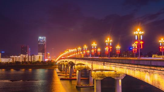 湖南株洲大桥夜景交通延时摄影