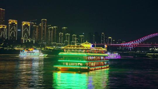 重庆两江游游船观光夜景视频素材模板下载
