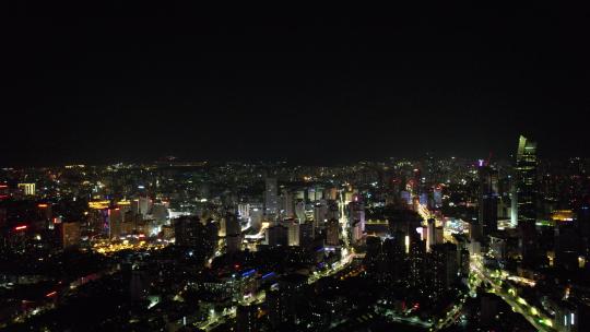 云南昆明商业圈城市夜景灯光航拍