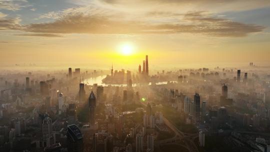 上海 日出 金色丁达尔