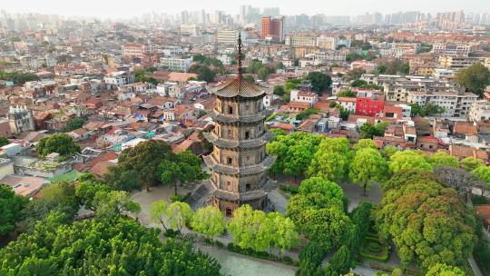 航拍福建泉州西街开元寺古建筑风光