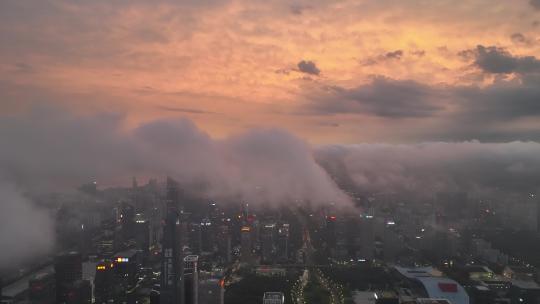 4K深圳福田区CBD日落晚霞夜景航拍