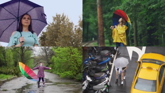 【合集】下雨天在户外打伞的人视频素材模板下载