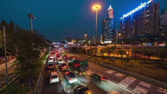 香港城市交通铜锣湾马路车流夜景延时