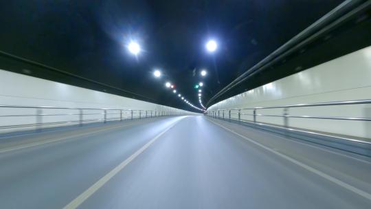 夜晚杭州市灵隐路隧道车头行车空镜