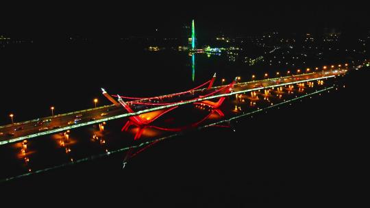 4K航拍蠡湖大桥夜景