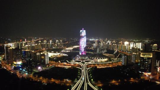 河南郑州千禧广场大玉米夜景航拍视频素材模板下载