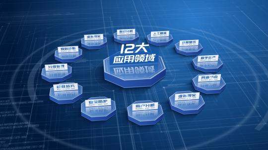 蓝色立体多项分类结构展示