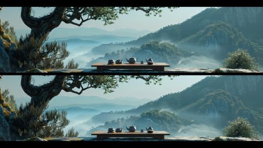 山顶树下茶具中国风意境宽屏4高清在线视频素材下载
