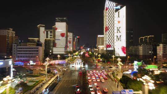 昆明北京路白云路夜景航拍视频素材模板下载