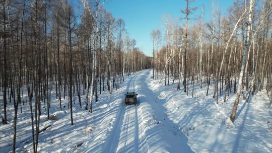 黑龙江大兴安岭北极岛雪原森林公路越野