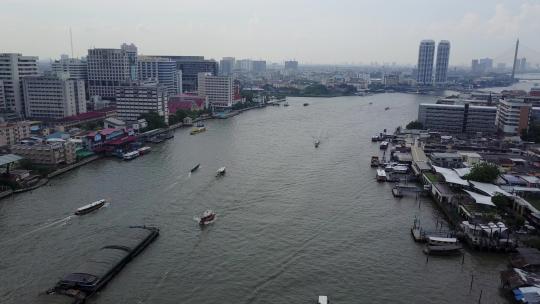 泰国城市河流船只航拍709