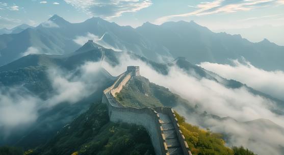 长城风光长城日出云海大好河山航拍万里长城