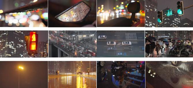 城市夜晚下雨情绪意境镜头高清在线视频素材下载