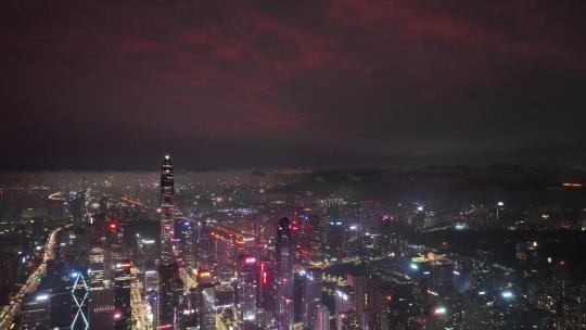 4K深圳福田区CBD晚霞夜景航拍