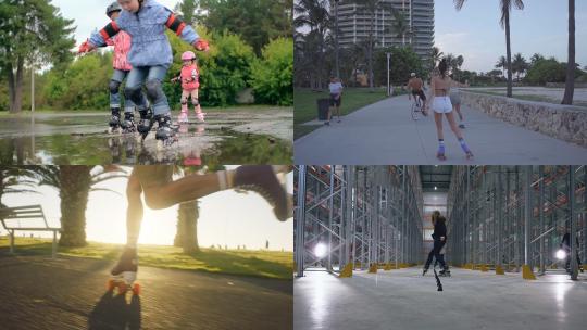 【合集】街头轮滑爱好者溜冰练习视频素材模板下载
