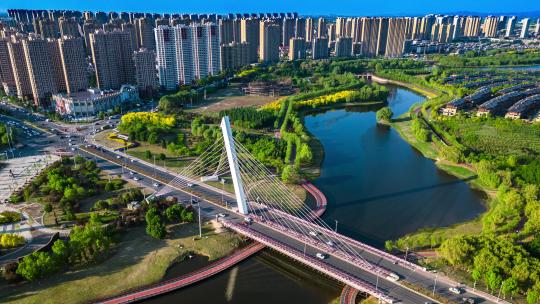 辽宁沈阳沈北盛京桥风景航拍延时摄影