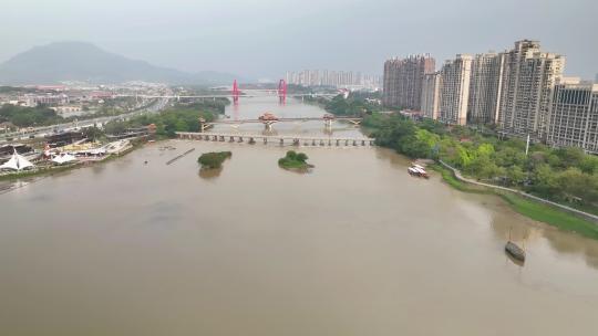 航拍福建漳州九龙江城市风光