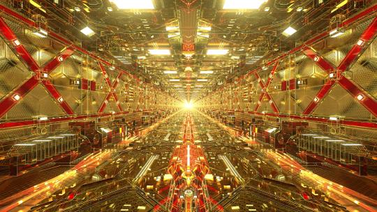 令人惊叹的金色科幻隧道环 详细的科幻外星