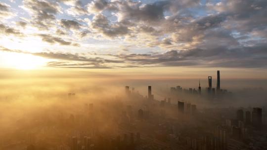 上海日出航拍-金光平流雾视频素材模板下载