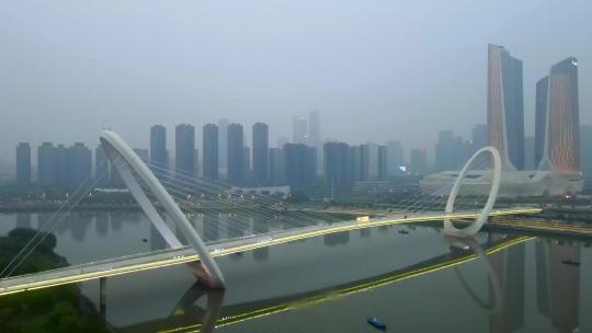 4k 航拍南京眼步行桥城市夜景