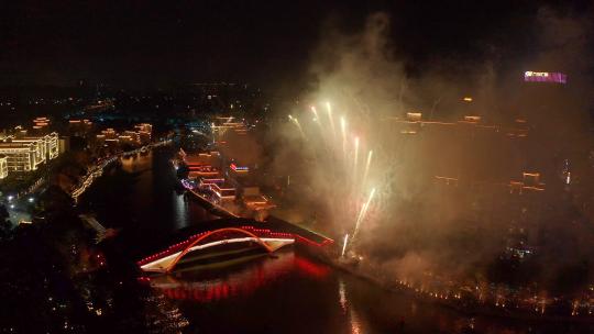 南海里水梦里水乡航拍新年烟花大会水上集市